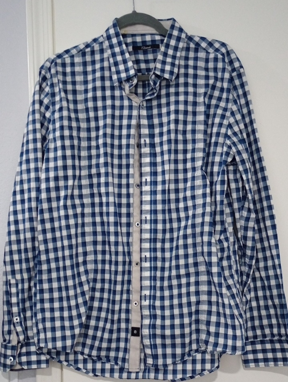 7 Diamonds Men's Blue & White Gingham Button-Down Shirt Size XL
